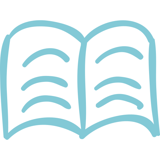 Simple line drawing of an open book with visible curved lines on each page.